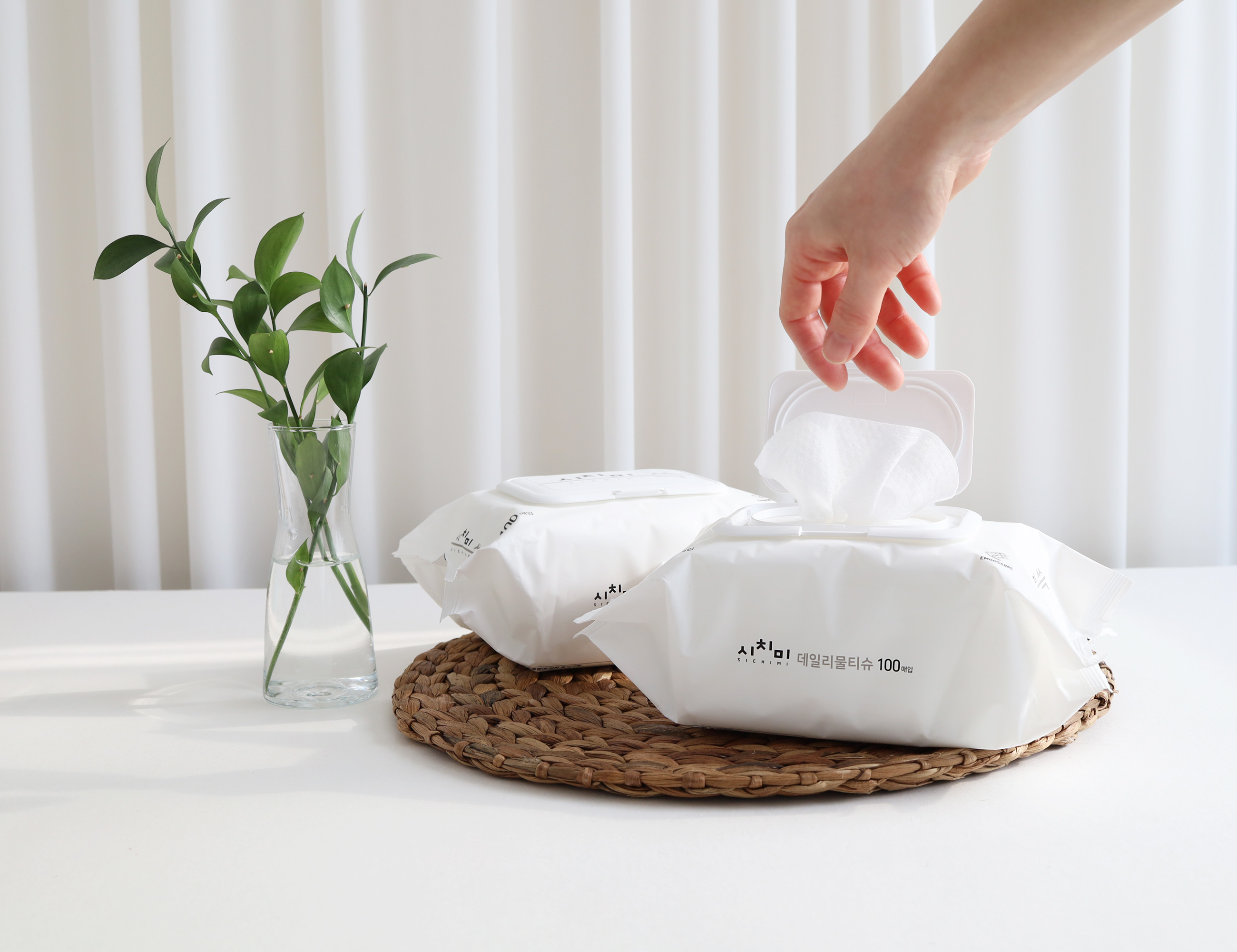 한스웰 물티슈 시치미 대용량 캡형 두꺼운 엠보싱 100매 10팩