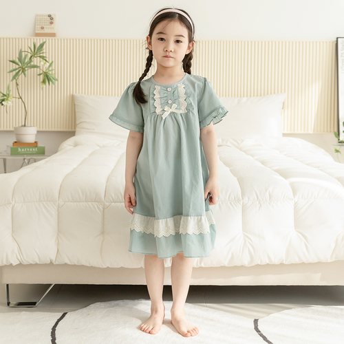 유아 아동 여름 반팔 여아 공주 원피스 잠옷 로망스BL(60수아사순면) - 상세 이미지 5