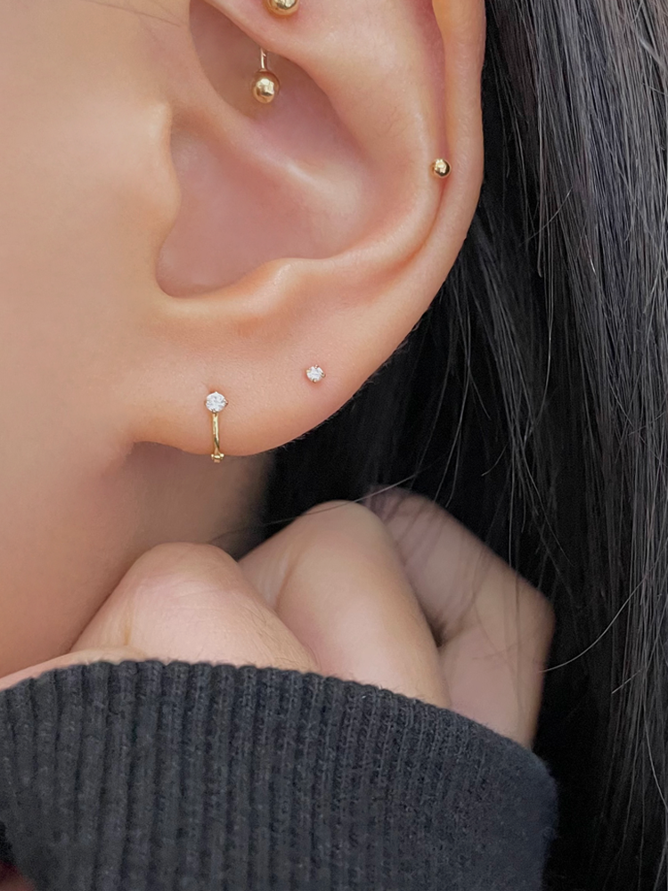 14k 초미니 큐빅 원터치 링 귀걸이 - 상품 이미지