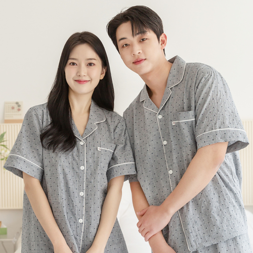 여성 잠옷 남자 여자 파자마 반팔 커플잠옷 신혼부부 연인 801-701 윙크GY 이미지 3