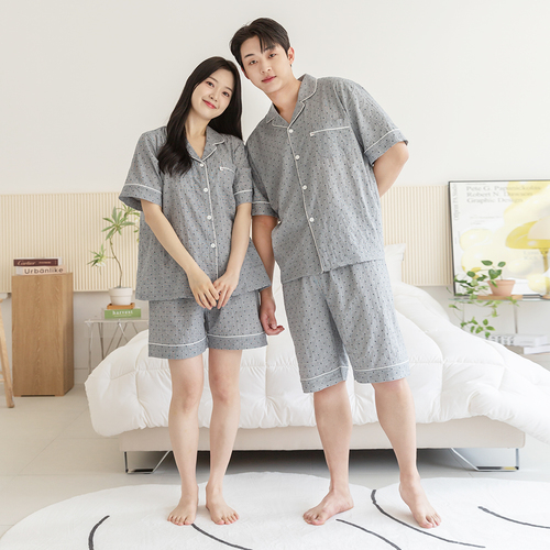 여성 잠옷 남자 여자 파자마 반팔 커플잠옷 신혼부부 연인 801-701 윙크GY 이미지 2