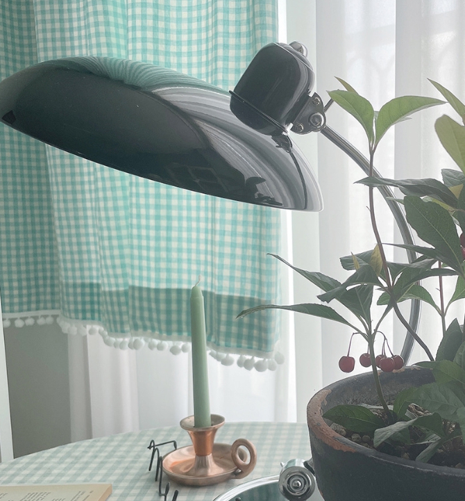 체크 폼폼 아이방 거실 커튼-아쿠아민트 맞춤제작 봄커튼