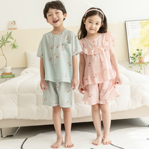 유아 아동 여름 반팔 잠옷 예쁜 주니어 파자마 파자마곰(레이온) - 상세 이미지 2