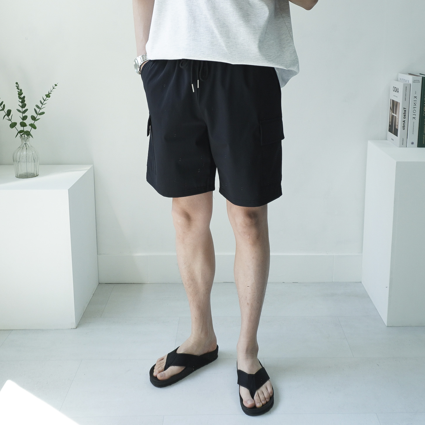 3XL까지 남자 아이스 냉감 링클프리 워셔블 밴딩 카고 반바지 빅사이즈 이미지 2