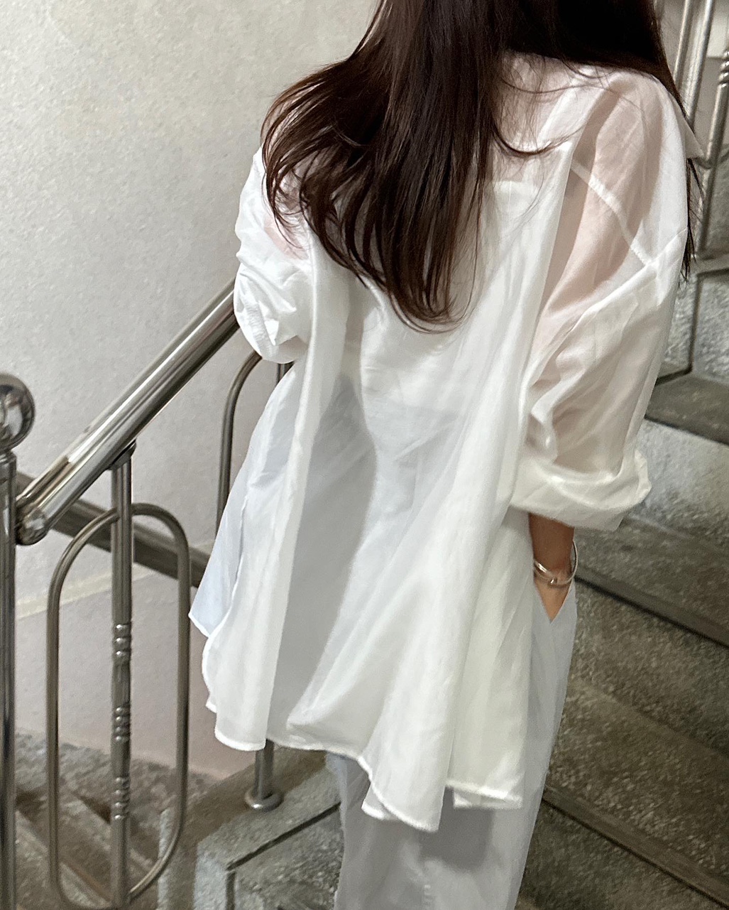비크 여성 여름 썸머 오버핏 루즈핏 빅사이즈 시스루 남방 셔츠 이미지 2