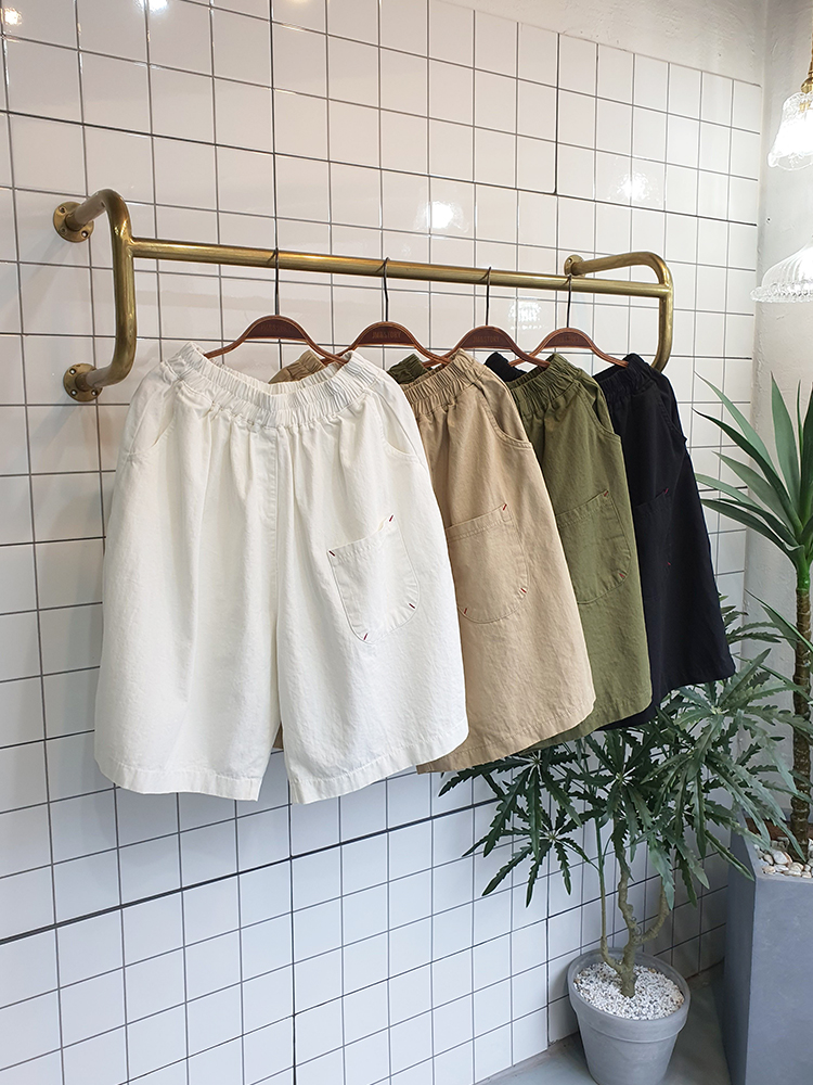 치마바지핏 레드스티치 면 반바지