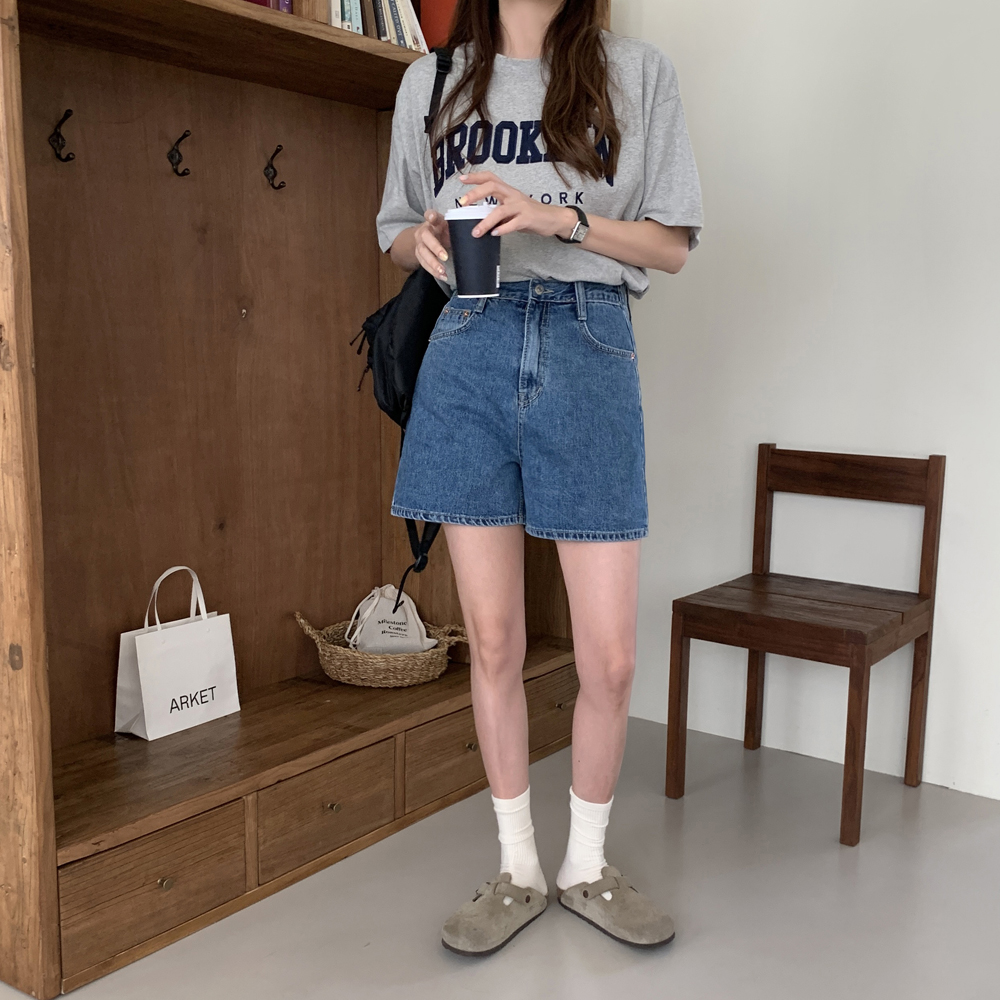 오버핏 자수 레터링 박스티 여름 여자 티셔츠 면 라운드 레이어드 이너 여성 반팔티 이미지 2