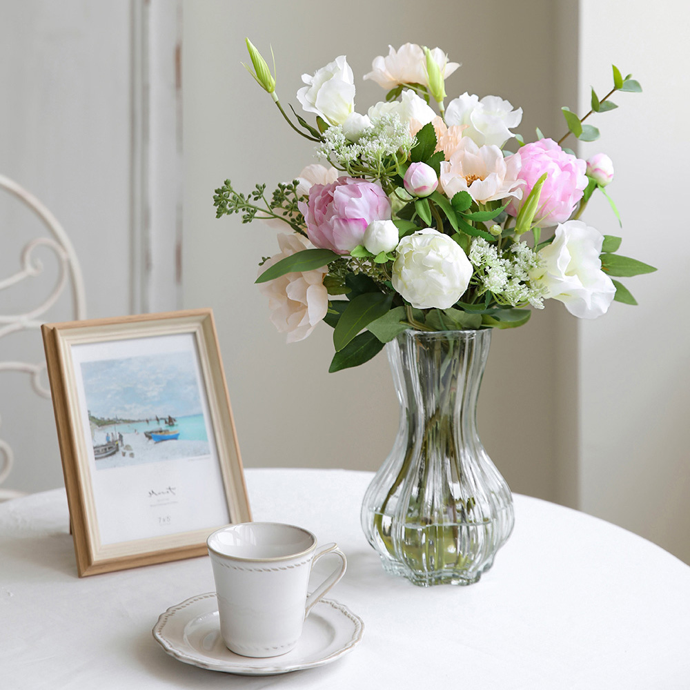 튤립 글라스 인테리어 유리 물결 화병 오브제 꽃병 장식 투명M