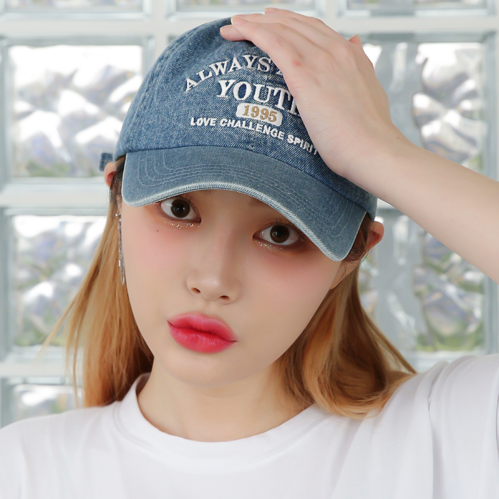 국내생산 YOUTH 1995 레터링 데님 볼캡 빈티지 캡모자 남녀공용 청지 야구모자 이미지 6
