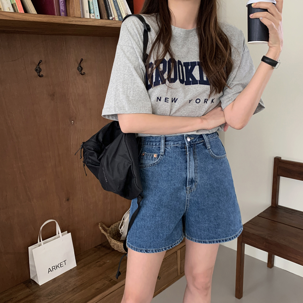 오버핏 자수 레터링 박스티 여름 여자 티셔츠 면 라운드 레이어드 이너 여성 반팔티