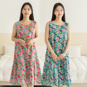 여성 잠옷 여자 파자마 민소매 원피스 이지웨어 홈웨어 23S741 레트로... 착용 후기 | 사이즈/핏 총정리 - 상품 이미지 1