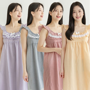 여성 잠옷 여자 파자마 민소매 원피스 이지웨어 홈웨어 23S702-1 프... 착용 후기 | 사이즈/핏 총정리 - 상품 이미지 1