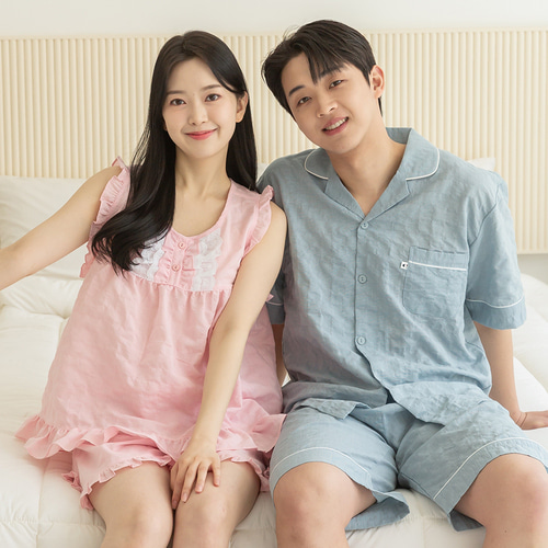 커플잠옷 여성 잠옷 남자 파자마 반팔 신혼부부 연인 412-312 러블리 이미지 3