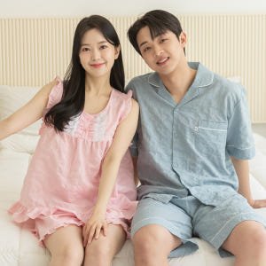 커플잠옷 여성 잠옷 남자 파자마 반팔 신혼부부 연인 412-312 러블리 착용 후기 | 사이즈/핏 총정리 - 상품 이미지 3