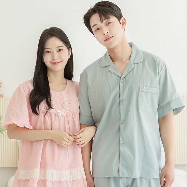 여성 면 잠옷 남자 파자마 반팔 커플잠옷 신혼부부 연인 401-301 로망스 이미지 1