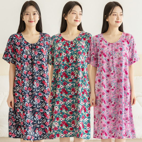 여성 잠옷 여자 파자마 홈웨어 원피스 꽃무늬 플라워 2310 앤플라워 이미지 1
