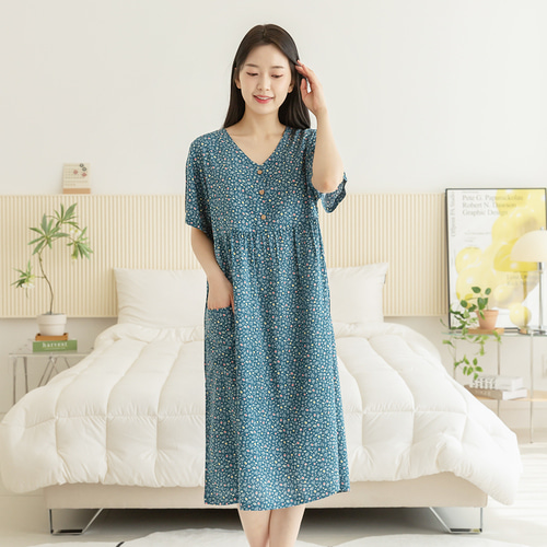 여성 잠옷 여자 파자마 반팔 원피스 홈웨어 23S743-2 델링 반팔원피스 이미지 3