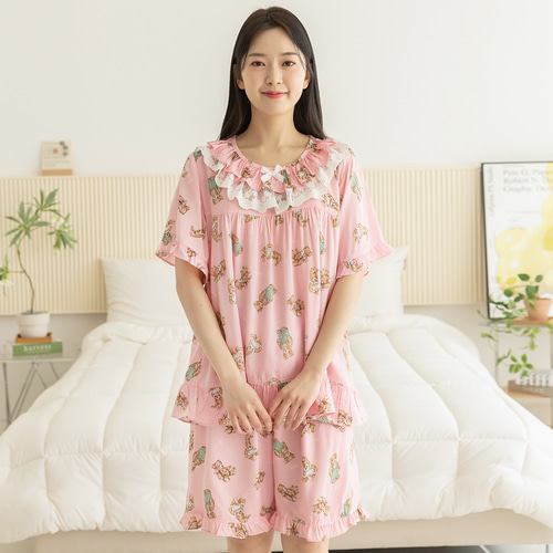 여성 잠옷 여자 파자마 반팔 투피스 이지웨어 홈웨어 23S742 베어 이미지 2
