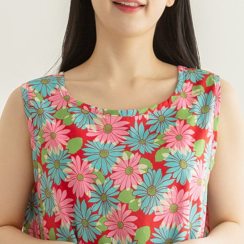 여성 잠옷 여자 파자마 민소매 원피스 이지웨어 홈웨어 23S741 레트로플라워 이미지 3