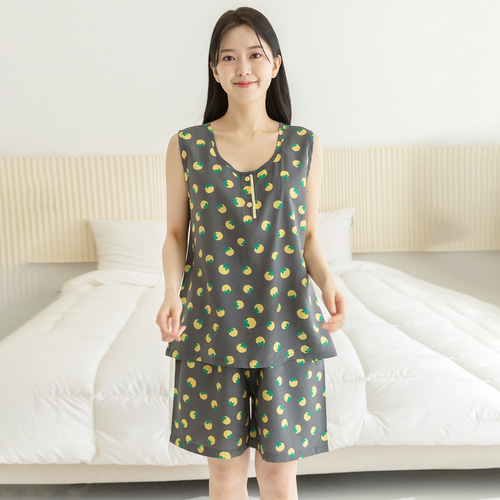 여성 잠옷 여자 파자마 투피스 민소매 이지웨어 홈웨어 23S351 토마토 이미지 3