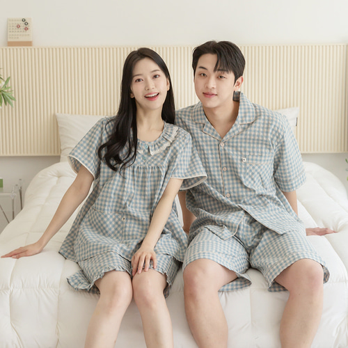여성 잠옷 남자 여자 파자마 반팔 커플잠옷 신혼부부 연인 24S804-704 이미지 2