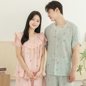 여성 잠옷 남자 여자 파자마 반팔 커플잠옷 신혼부부 연인 808_708 ... 착용 후기 | 사이즈/핏 총정리 - 상품 이미지 2