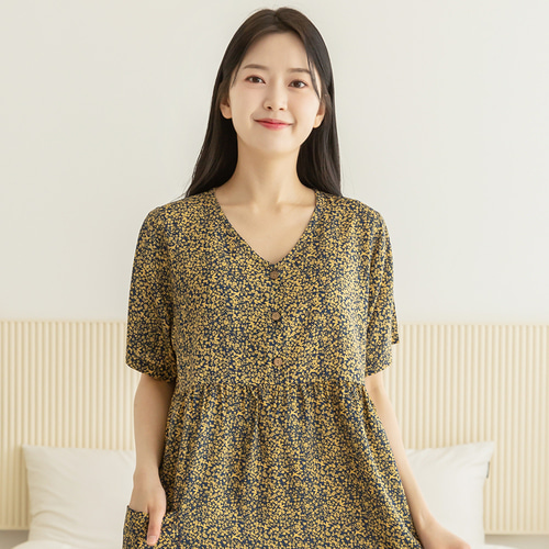 여성 잠옷 여자 파자마 반팔 원피스 홈웨어 23S743 모자이크 이미지 4