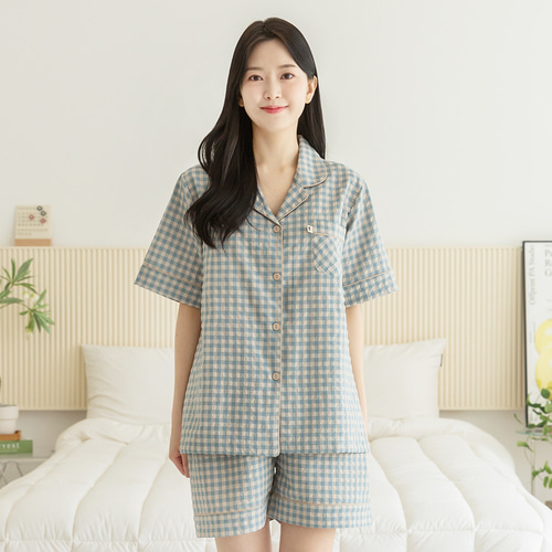 여성 잠옷 남자 여자 파자마 반팔 커플잠옷 신혼부부 연인 24S804-704 이미지 3