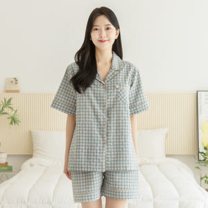 여성 잠옷 남자 여자 파자마 반팔 커플잠옷 신혼부부 연인 24S804-7... 착용 후기 | 사이즈/핏 총정리 - 상품 이미지 3