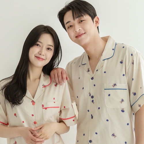 여성 잠옷 남자 여자 파자마 반팔 커플잠옷 신혼부부 연인 807_707 베어베리 이미지 2