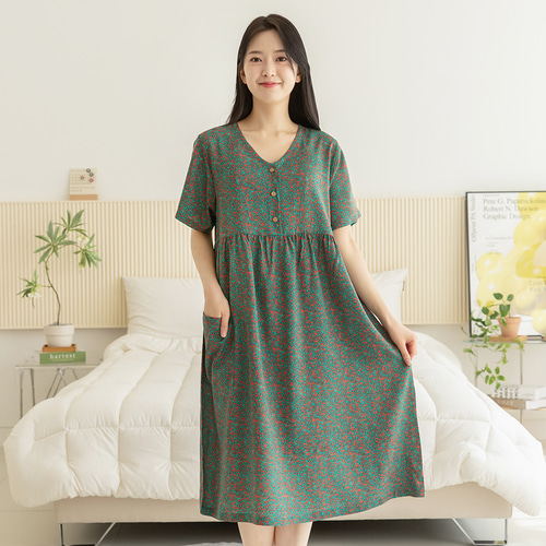 여성 잠옷 여자 파자마 반팔 원피스 홈웨어 23S743 모자이크 이미지 3