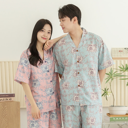 여성 잠옷 남자 파자마 반팔 커플잠옷 신혼부부 연인 24S809_709 이미지 4