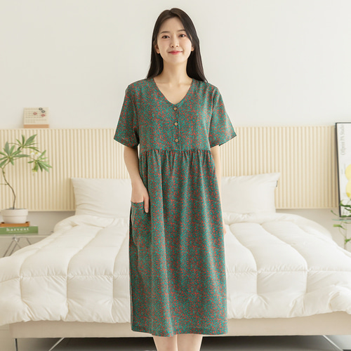 여성 잠옷 여자 파자마 반팔 원피스 홈웨어 23S743 모자이크 이미지 2
