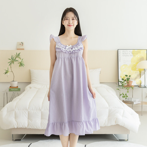 여성 잠옷 여자 파자마 민소매 원피스 이지웨어 홈웨어 23S702-1 프릴프릴 이미지 4