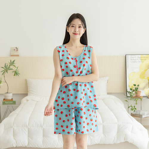 여성 잠옷 여자 파자마 투피스 민소매 이지웨어 홈웨어 23S351 토마토 이미지 2