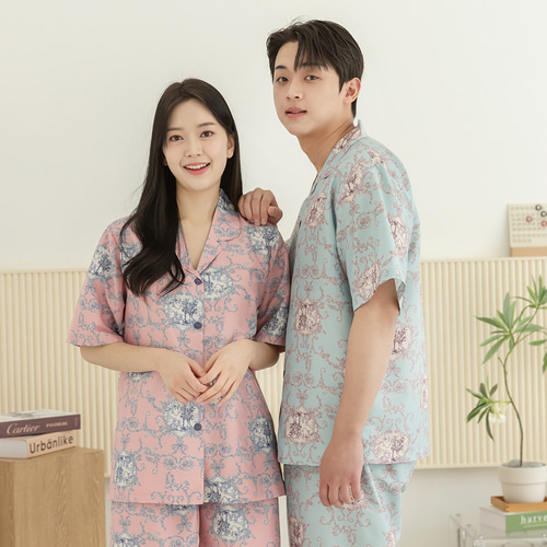 여성 잠옷 남자 파자마 반팔 커플잠옷 신혼부부 연인 24S809_709 이미지 3