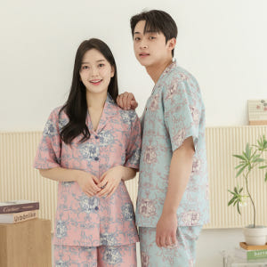 여성 잠옷 남자 파자마 반팔 커플잠옷 신혼부부 연인 24S809_709 착용 후기 | 사이즈/핏 총정리 - 상품 이미지 3