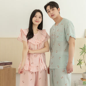 여성 잠옷 남자 여자 파자마 반팔 커플잠옷 신혼부부 연인 808_708 ... 착용 후기 | 사이즈/핏 총정리 - 상품 이미지 3