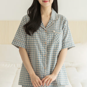 여성 잠옷 남자 여자 파자마 반팔 커플잠옷 신혼부부 연인 24S804-7... 착용 후기 | 사이즈/핏 총정리 - 상품 이미지 4