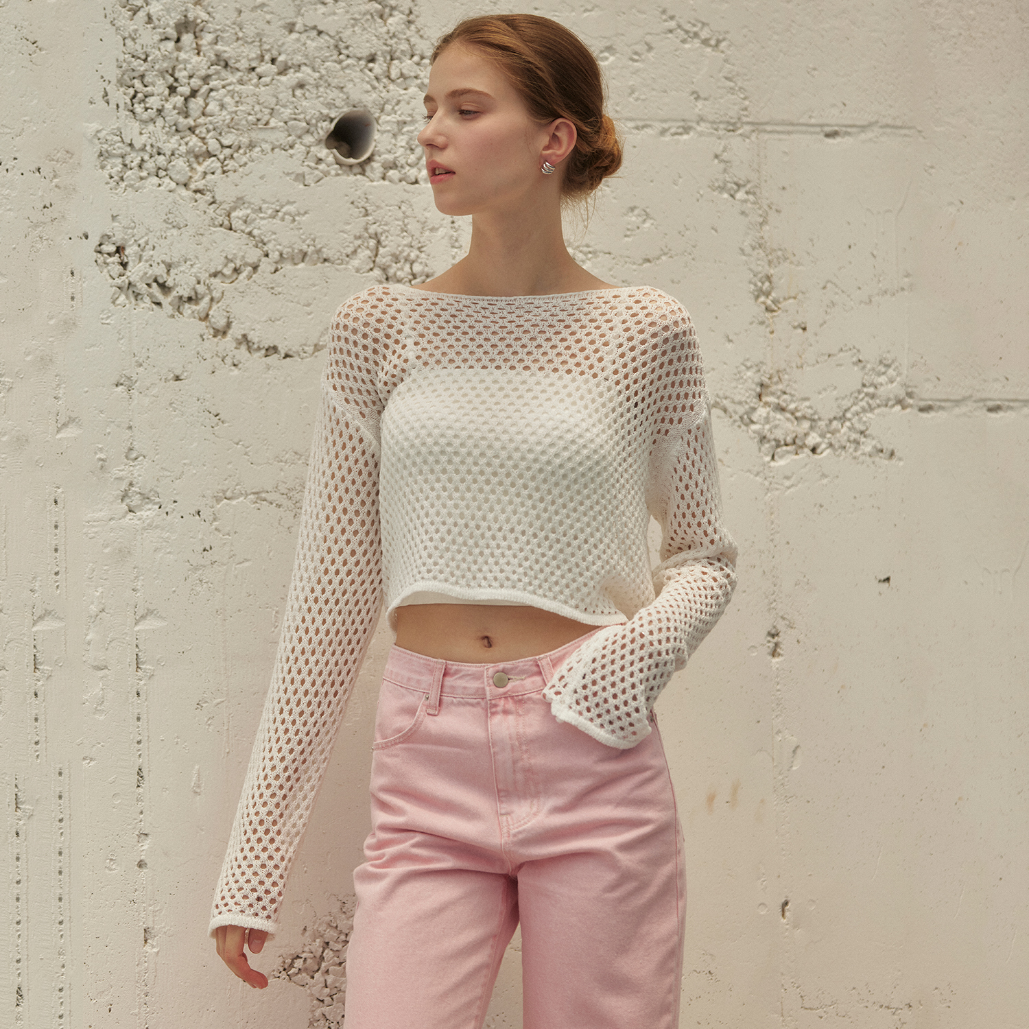 [제로스트릿]크롭 스트링 썸머 네트 스웨터 CROP STRING SUMMER NET SWEATER / WHITE - 상세 이미지 2