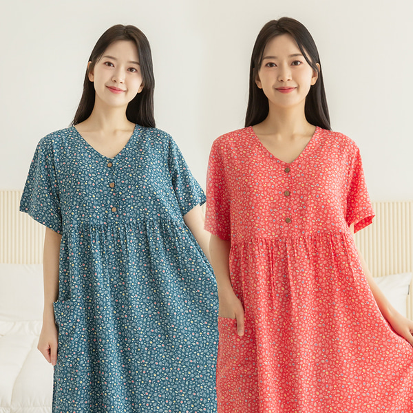 여성 잠옷 여자 파자마 반팔 원피스 홈웨어 23S743-2 델링 반팔원피... 착용 후기 | 사이즈/핏 총정리 - 대표 이미지