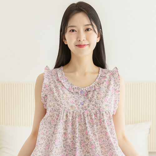 여성 잠옷 여자 파자마 민소매 투피스 꽃무늬 플라워 이지웨어 홈웨어 23S746 스몰플라워 이미지 3