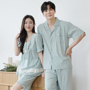 여성 면 잠옷 남자 파자마 반팔 커플잠옷 신혼부부 연인 401-301 로... 착용 후기 | 사이즈/핏 총정리 - 상품 이미지 3