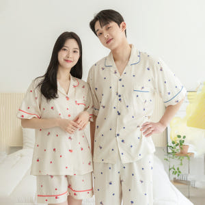 여성 잠옷 남자 여자 파자마 반팔 커플잠옷 신혼부부 연인 807_707 ... 착용 후기 | 사이즈/핏 총정리 - 상품 이미지 3