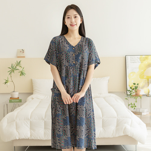 여성 잠옷 여자 파자마 반팔 원피스 홈웨어 23S743-1 해서웨이 이미지 2