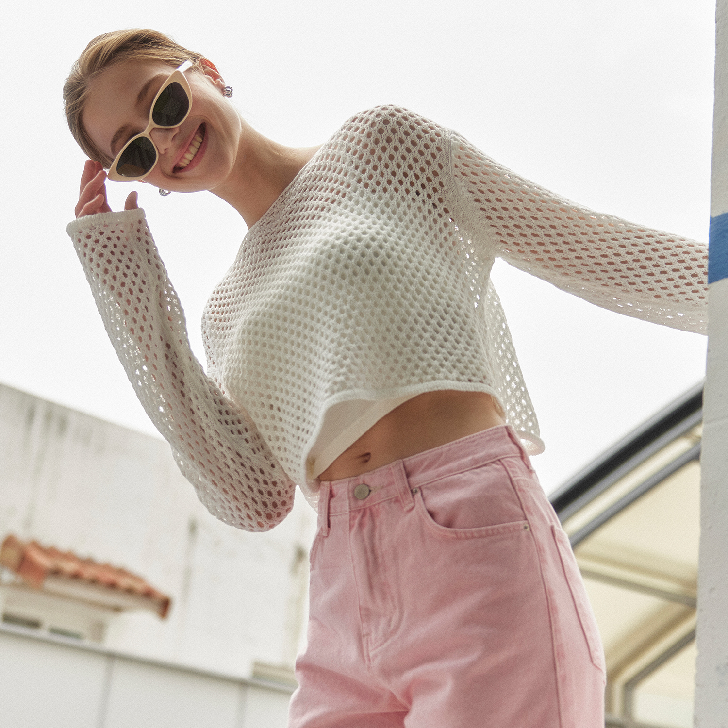 [제로스트릿]크롭 스트링 썸머 네트 스웨터 CROP STRING SUMMER NET SWEATER / WHITE - 상세 이미지 3
