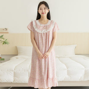 여성 잠옷 여자 원피스 반팔 파자마 홈웨어 꽃무늬 플라워 23S706-1... 착용 후기 | 사이즈/핏 총정리 - 상품 이미지 2