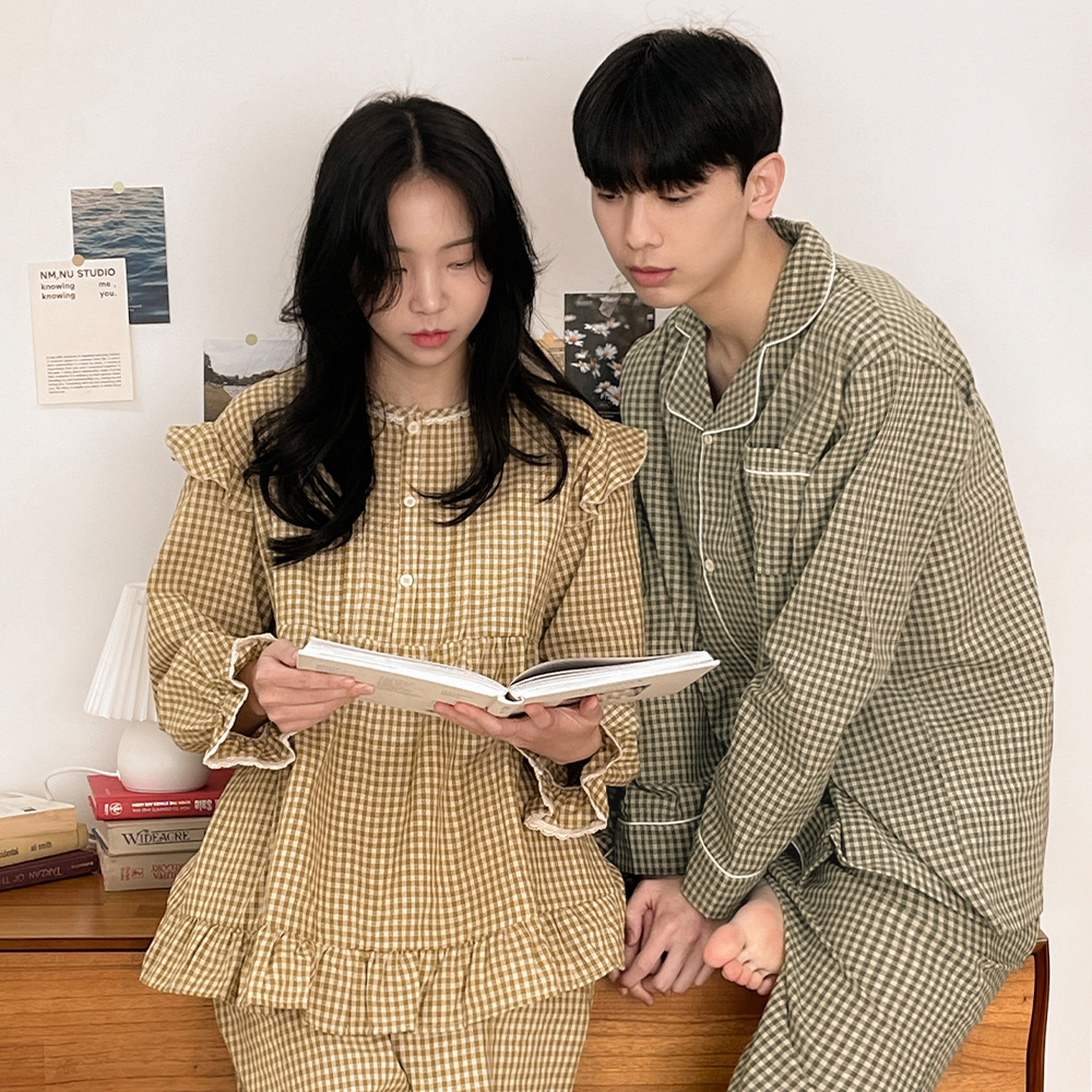 [A.made]로맨틱체크 베이직 투피스 커플잠옷 빅사이즈 파자마 4color - 상세 이미지 3