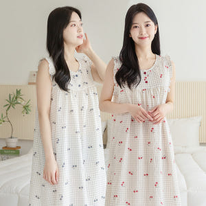 여성 잠옷 여자 파자마 민소매 원피스 이지웨어 홈웨어 23S745-1 체... 착용 후기 | 사이즈/핏 총정리 - 상품 이미지 1