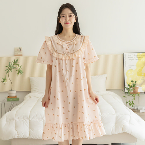 여성 잠옷 여자 파자마 반팔 원피스 홈웨어 23S740 작은곰 - 상세 이미지 4